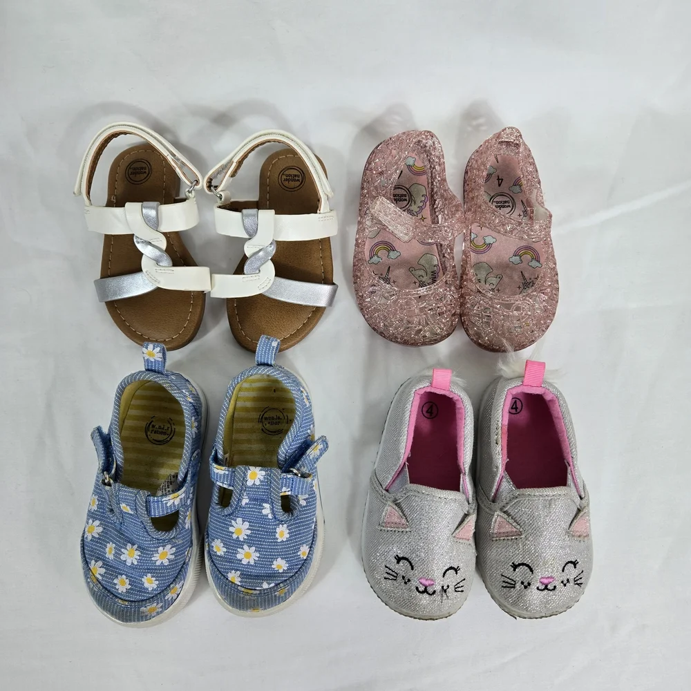 Wonder Nation Toddler Girls Assorted Colorful Spring 4 Pair Shoe Bundle‎ Size 4